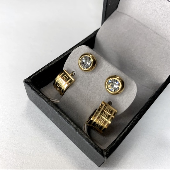 Edforce Stainless Steel Men's Women's Two Pairs Stud/Small Huggie Hoop Earrings - Picture 6 of 6